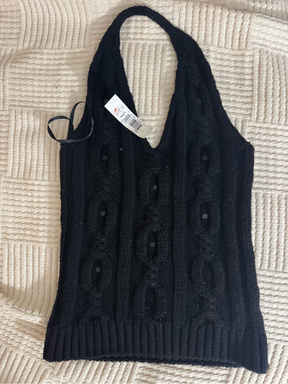 Laundry By Shelli Segal Black Halter Knit Tank Top 100% wool - Picture 8 of 12